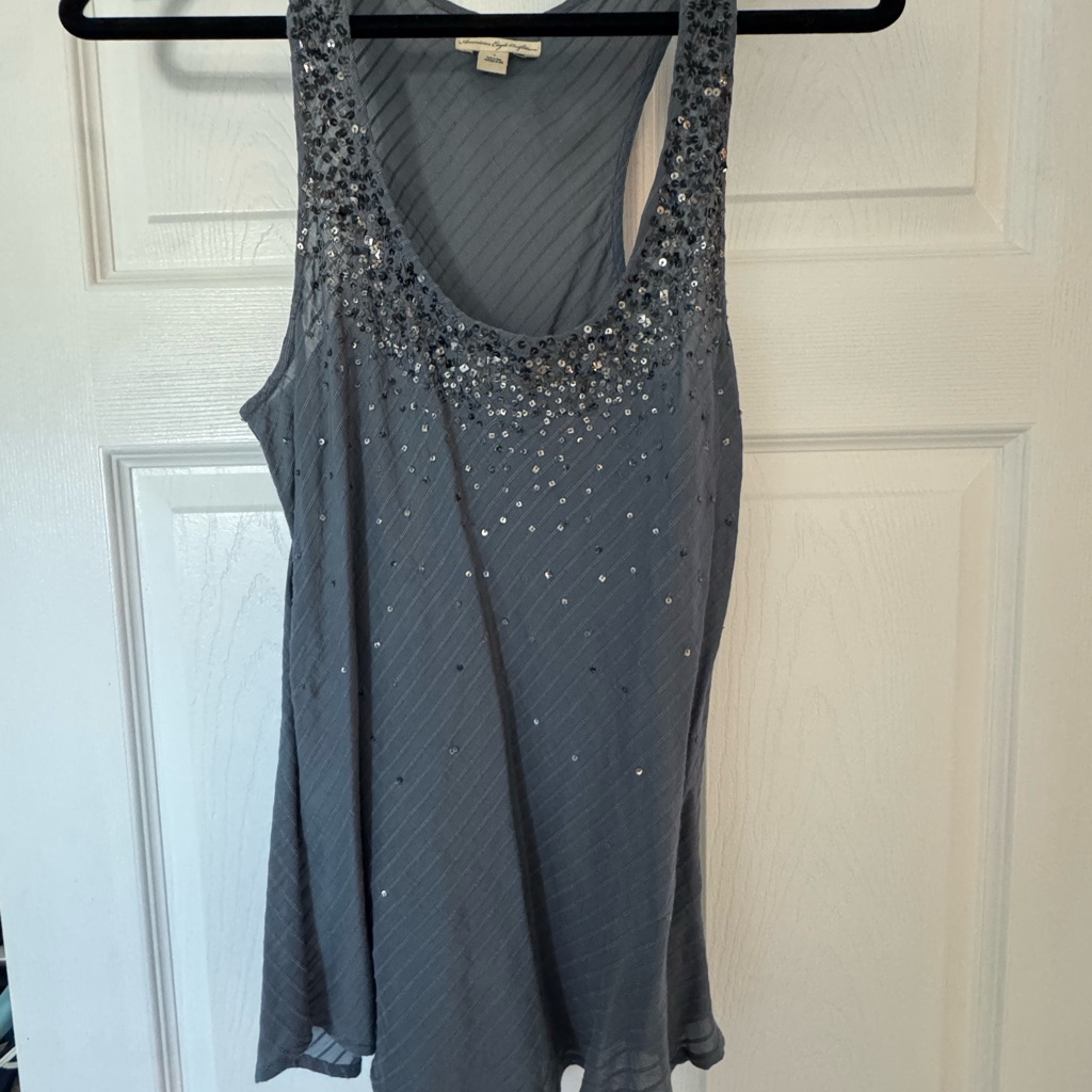Vintage American Eagle Outfitters Gray Sequin Scoop Neck Tank Top